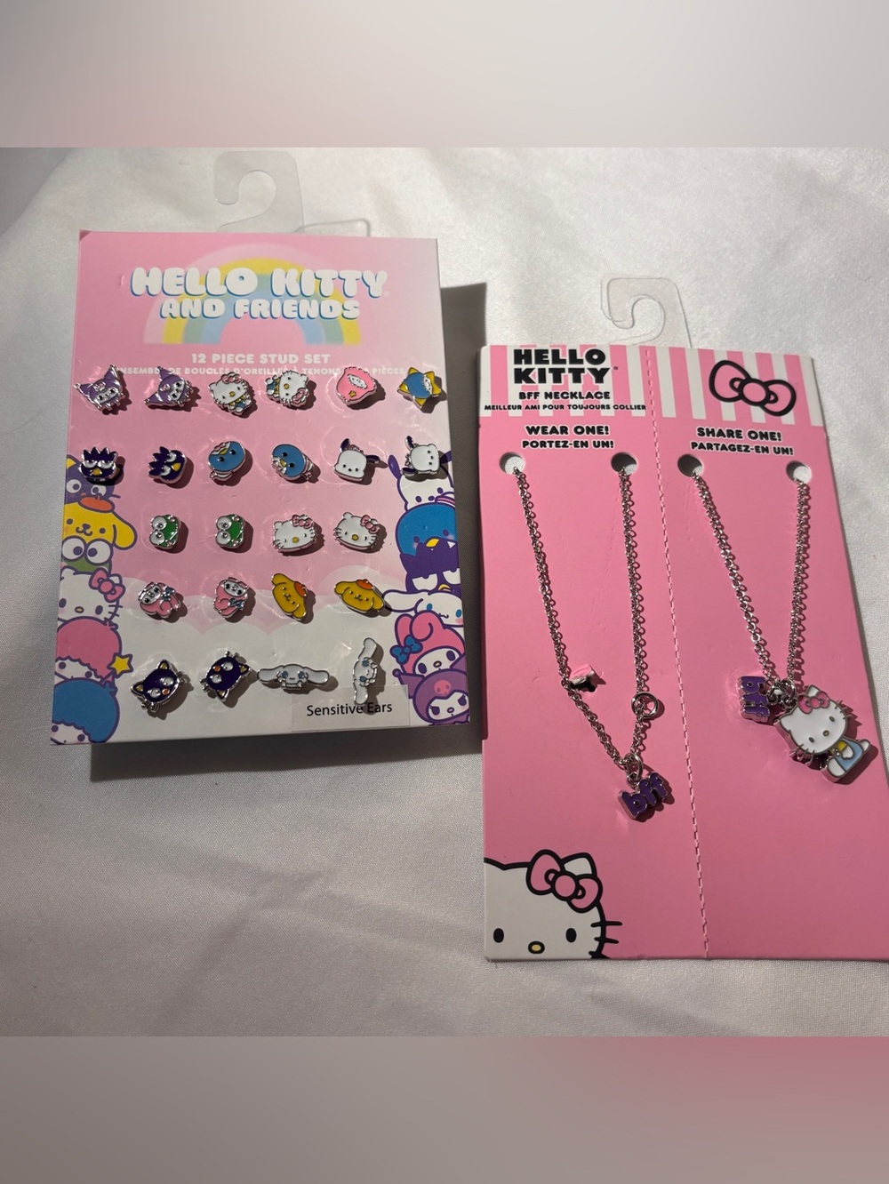 Hello Kitty Pink Carded Necklace and Multi-Color Stud Earring Set